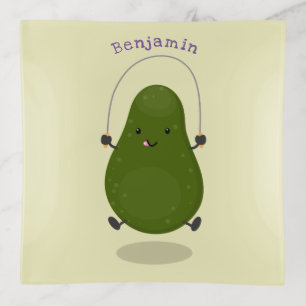 Cute avocado jump rope cartoon illustration trinket tray