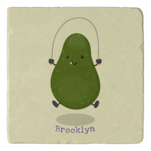 Cute avocado jump rope cartoon illustration trivet