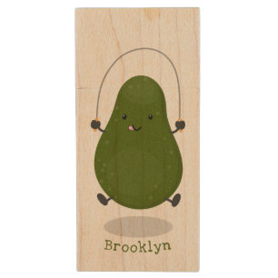 Cute avocado jump rope cartoon illustration wood flash drive