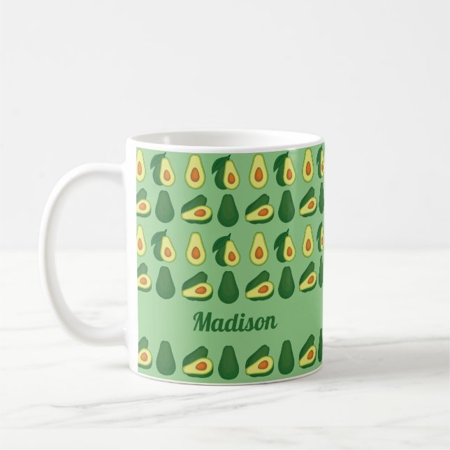 Cute Avocado Lover Personalized Green Coffee Mug (Left)