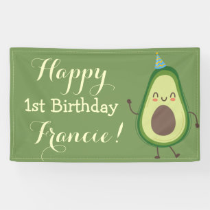 Cute Avocado Personalize 1st Birthday Backdrop Banner