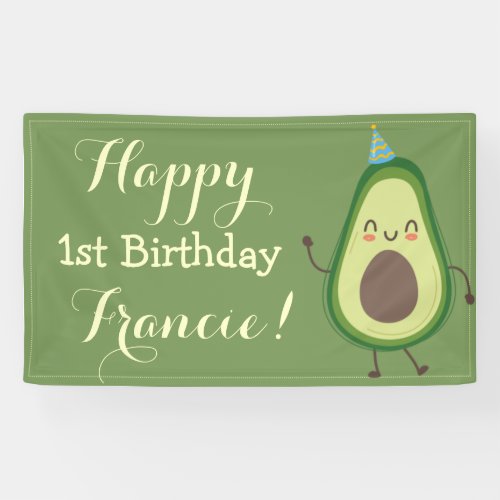 Cute Avocado Personalize 1st Birthday Backdrop Banner