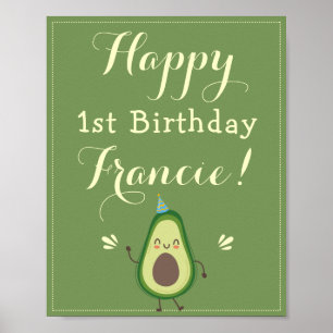 Cute Avocado Personalize 1st Birthday Welcome Poster