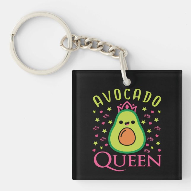 Cute Avocado Queen with Heart Keto Girl Cooking  Keychain (Front)