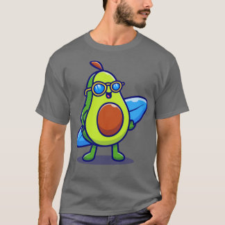 Cute Avocado Surfing In The Sea Cartoon T-Shirt