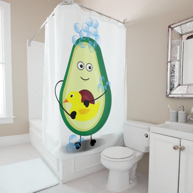 Cute Avocado Take A Shower Cartoon Shower Curtain (In Situ)