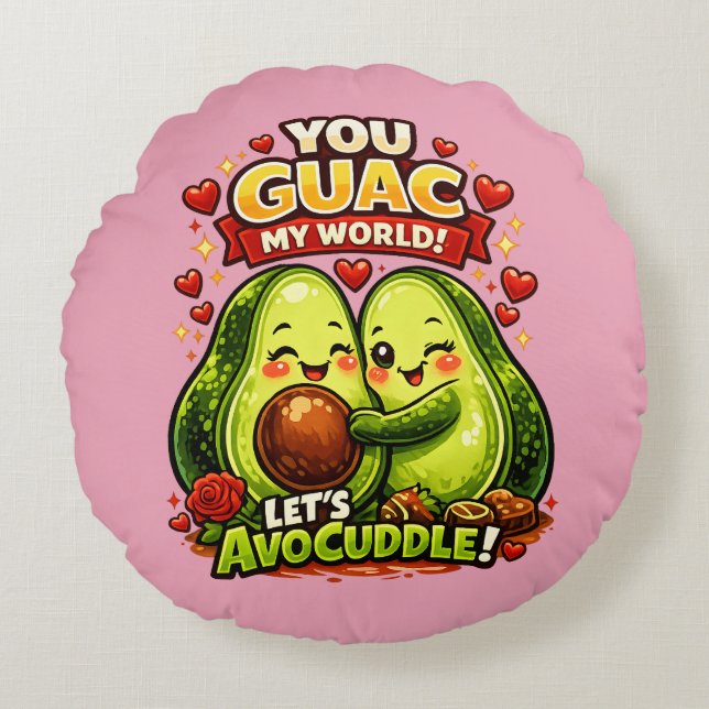 Cute Avocado Valentine’s Love Design, kawaii Love Round Pillow (Front)