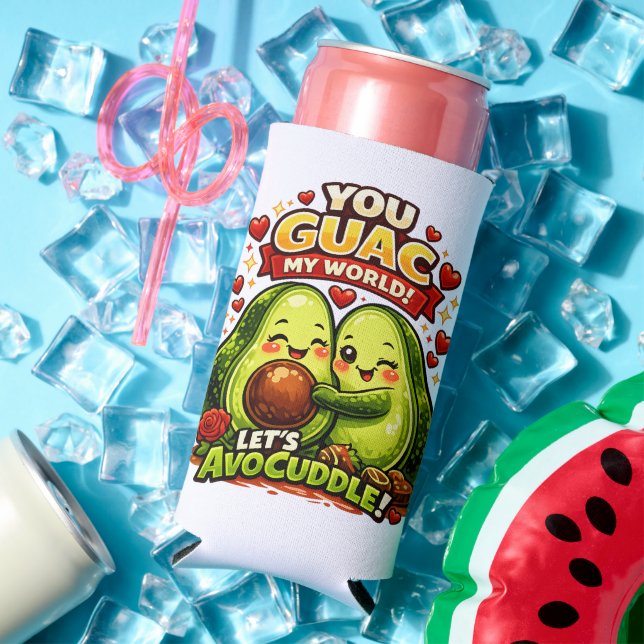 Cute Avocado Valentine’s Love Design, kawaii Love Seltzer Can Cooler (In Situ Summer)