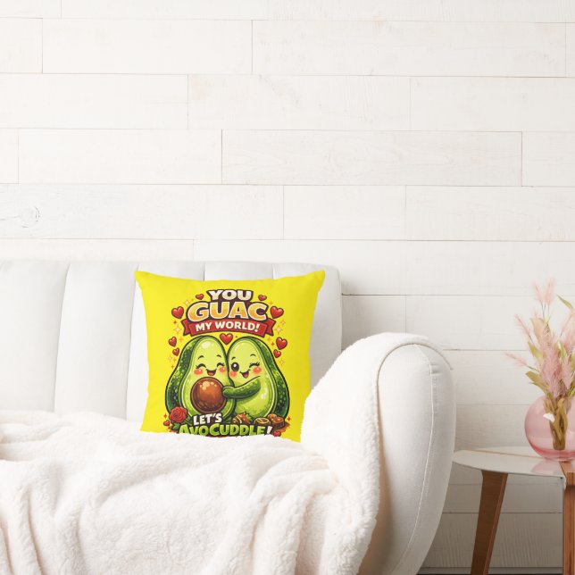 Cute Avocado Valentine’s Love Design, kawaii Love Throw Pillow (Couch)