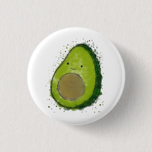 Cute Avocado Watercolor Button (Front)