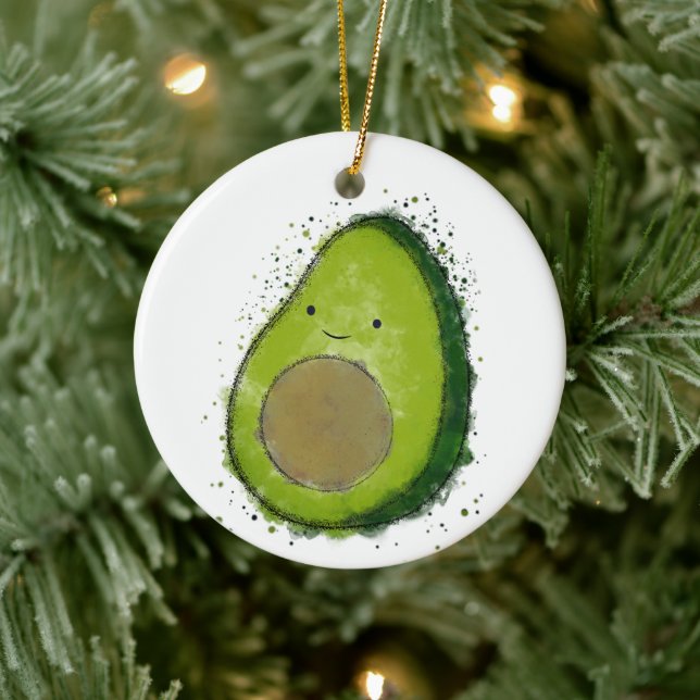 Cute Avocado Watercolor Ceramic Ornament (Tree)