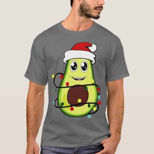 Cute Avocado Wearing Santa Hat Christmas Lights Av T_Shirt