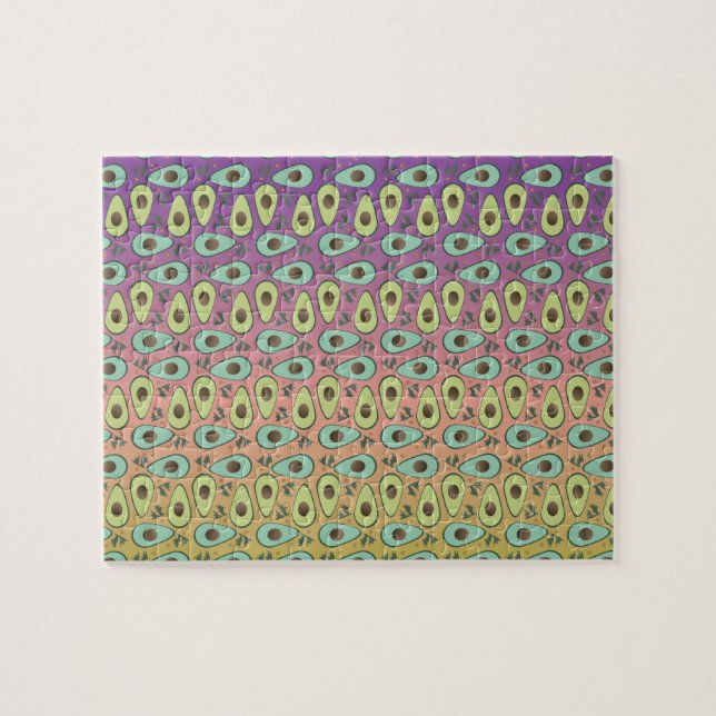Cute Avocados and Rainbow Ombre  Gradient Jigsaw Puzzle (Horizontal)
