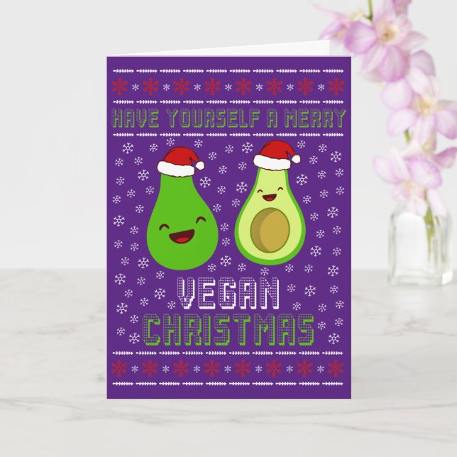 Cute Avocados Merry Vegan Christmas  Card (Orchid)