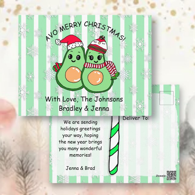 Cute Avocados Personalized Christmas Postcard (Creator Uploaded)