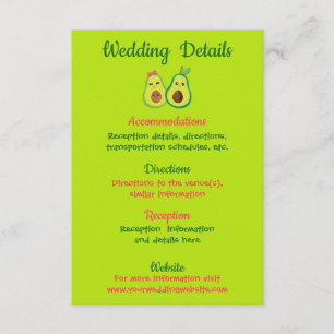 Cute Avocados Romantic Wedding Details Enclosure Card