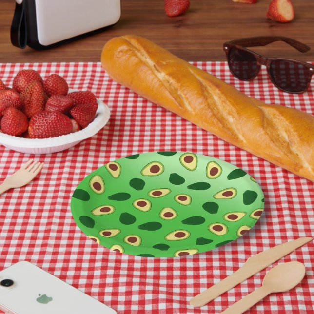 Cute Avocados slice summer green gradient Pattern Paper Plates (Picnic)