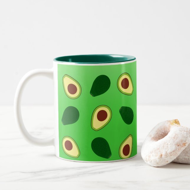 Cute Avocados slice summer green gradient Pattern Two-Tone Coffee Mug (With Donut)