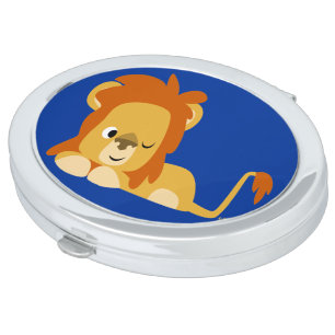 Cute Awake Cartoon Lion Compact Mirror