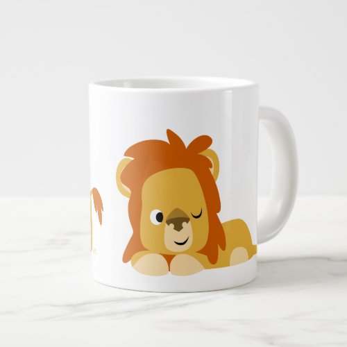 Cute Awake Cartoon Lion Large Coffee Mug