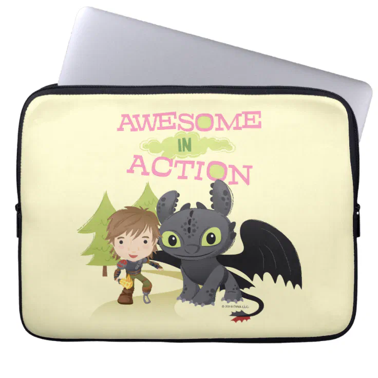 Vochtigheid ijs blauwe vinvis Cute "Awesome In Action" Hiccup & Toothless Laptop Sleeve | Zazzle