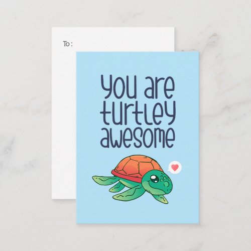Cute Awesome Turtle Funny Kids Valentines Day Note Card