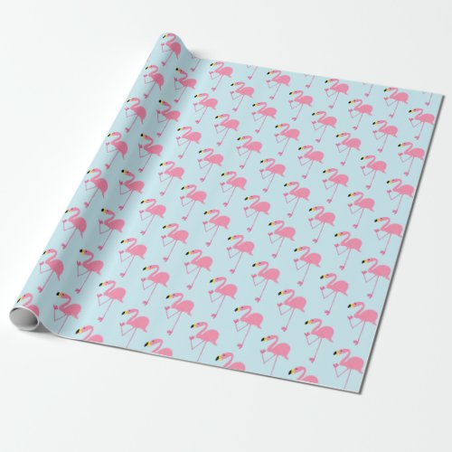 Cute Awkward Flamingos Pink and Blue Wrapping Paper