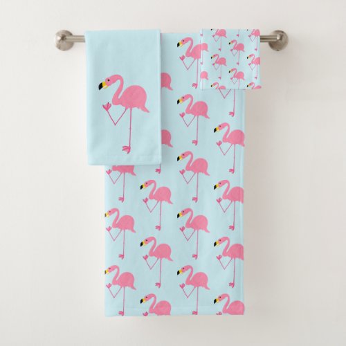 Cute Awkward Pink Flamingos Pattern Bath Towel Set