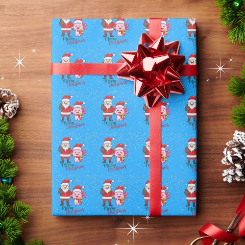 Cute Axolotl and Santa Claus Merry Christmas Wrapping Paper