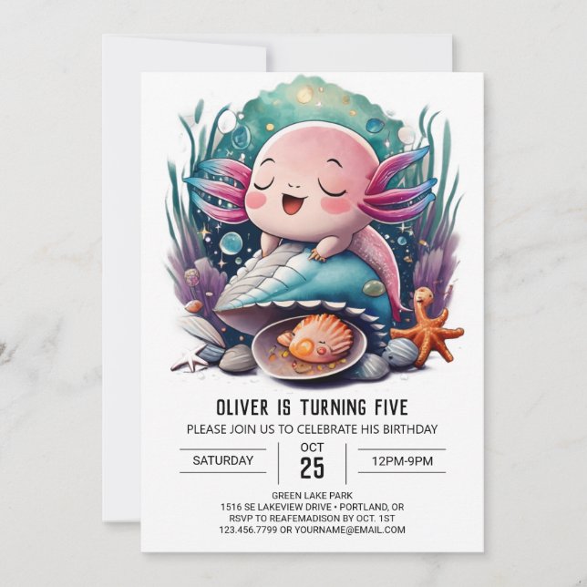 Cute Axolotl Birthday Invitation (Front)