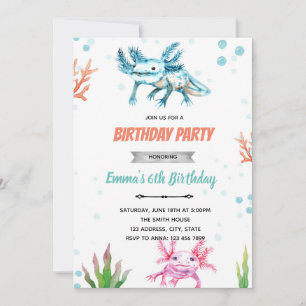 Cute axolotl birthday invitation