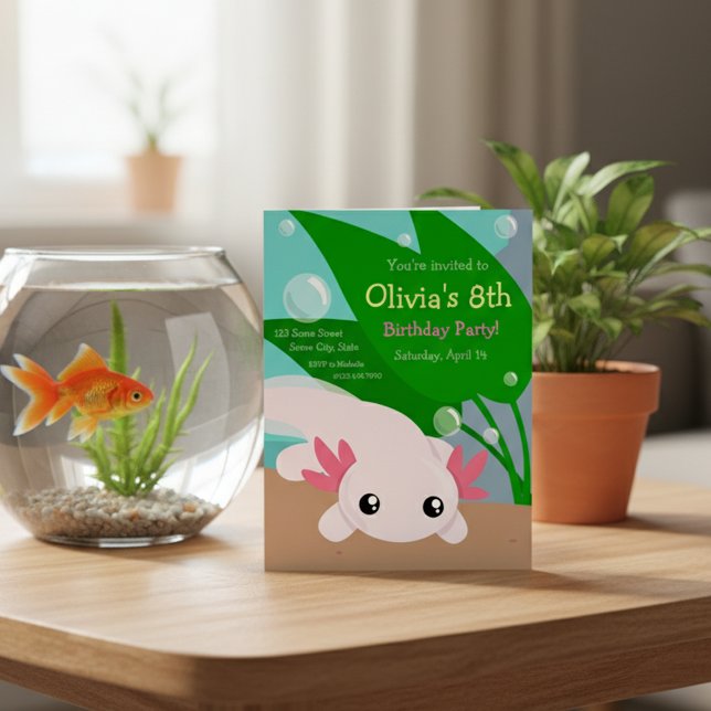Cute Axolotl Birthday Invitation (Creator Uploaded)