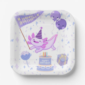 Cute axolotl birthday paper plates