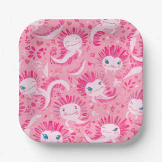 Cute axolotl birthday paper plates