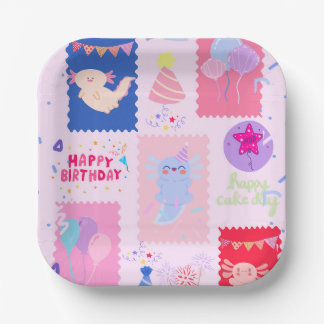 Cute axolotl birthday paper plates