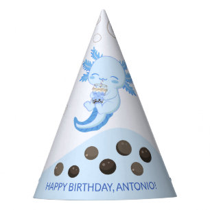 Cute Axolotl Blue Boba Tea Boys Birthday Party Hat