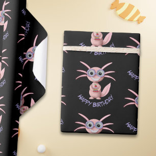 Cute Axolotl Books Birthday Party Wrapping Paper