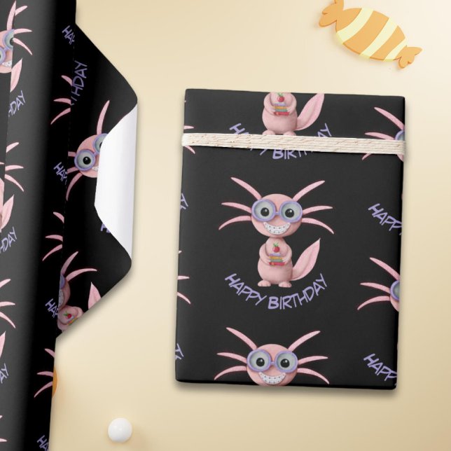 Cute Axolotl Books Birthday Party Wrapping Paper (Creator Uploaded)