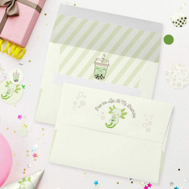 Cute Axolotl Bubble Boba Tea Birthday Envelope (Creator Uploaded)