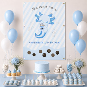 Cute Axolotl Bubble Boba Tea Blue Birthday Party Banner