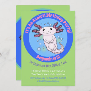 Cute axolotl cartoon birthday invite 5 years