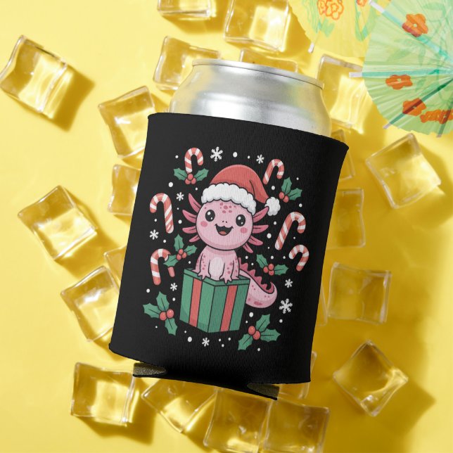 Cute Axolotl Christmas Animal Amphibian Holiday Can Cooler (In Situ Summer)