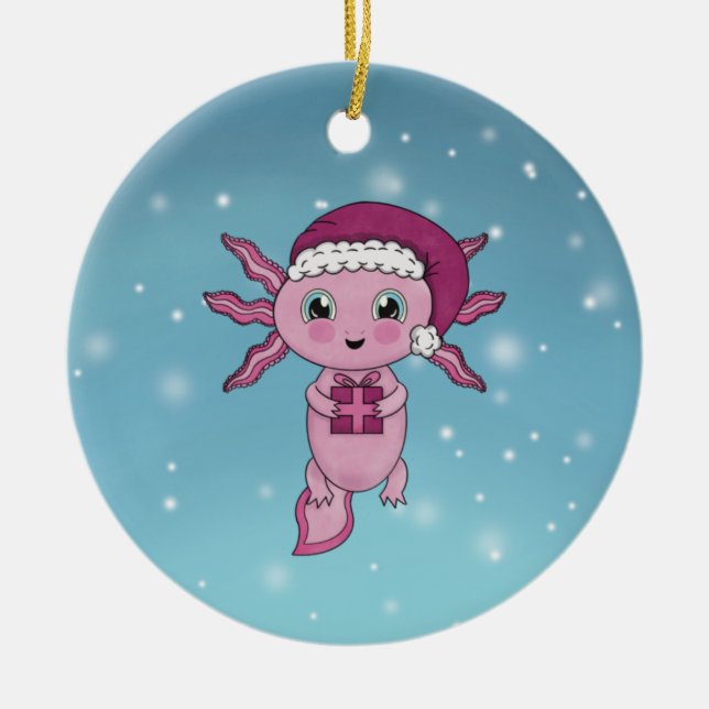 Cute Axolotl Christmas  Ceramic Ornament (Front)