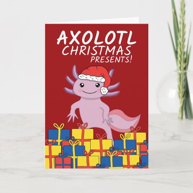Cute Axolotl Christmas Presents Holiday Card (Front)