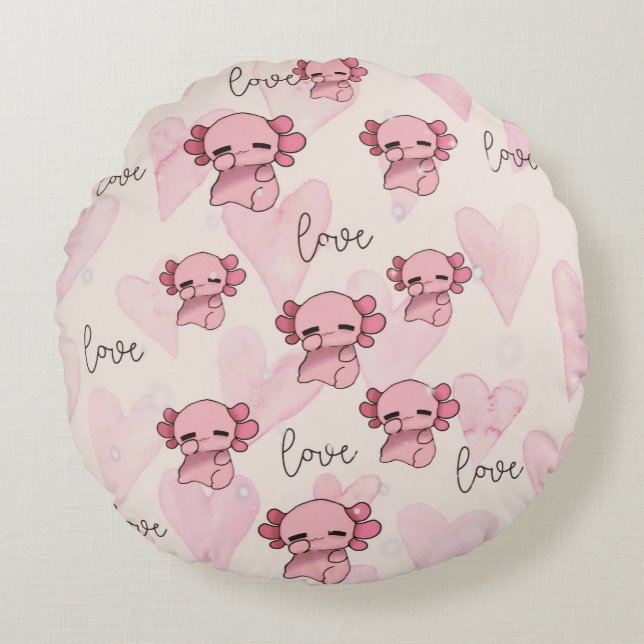 Cute axolotl christmas  round pillow (Front)