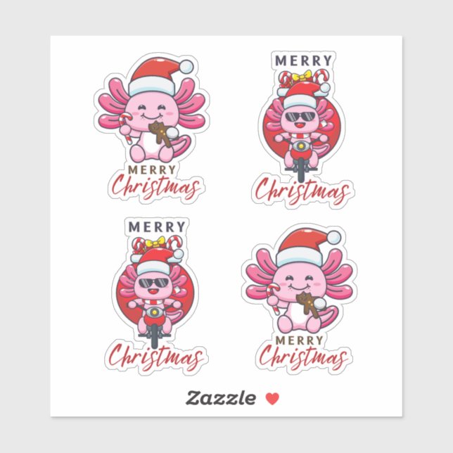 Cute Axolotl Christmas Santa  Sticker (Sheet)