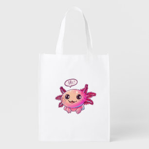 Cute Axolotl Comic in cartoon style Grocery Bag