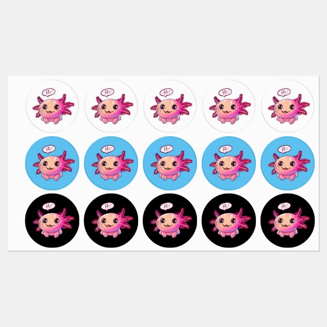 Cute Axolotl Comic in cartoon style Labels (Sheet)