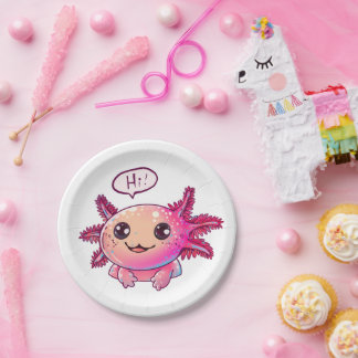Cute Axolotl Comic in cartoon style Paper Plates