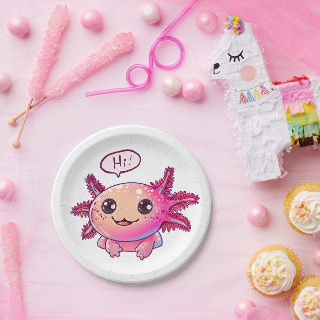Cute Axolotl Comic in cartoon style Paper Plates (Party)